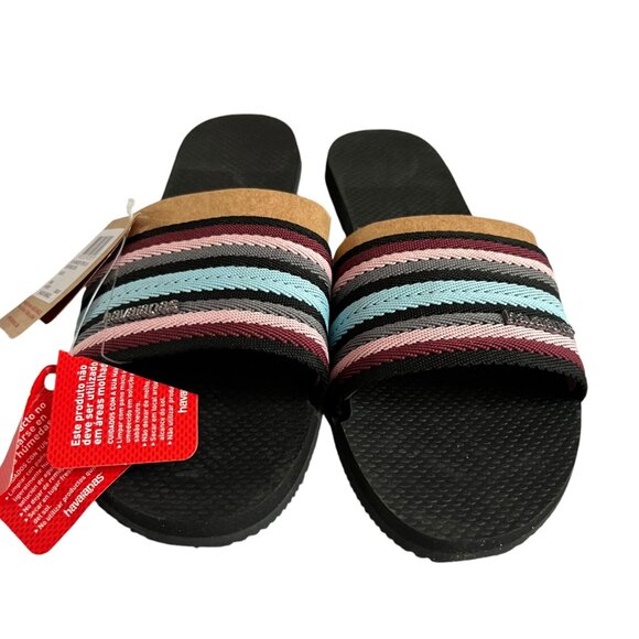 Havaianas slide sandals You Malta Mix multicolor stripes size 8 flat - Picture 2 of 10